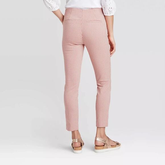 A New Day Plaid Skinny Ankle Pants Women’s Sz 14 Red High Rise Stretch Trousers - Picture 3 of 6